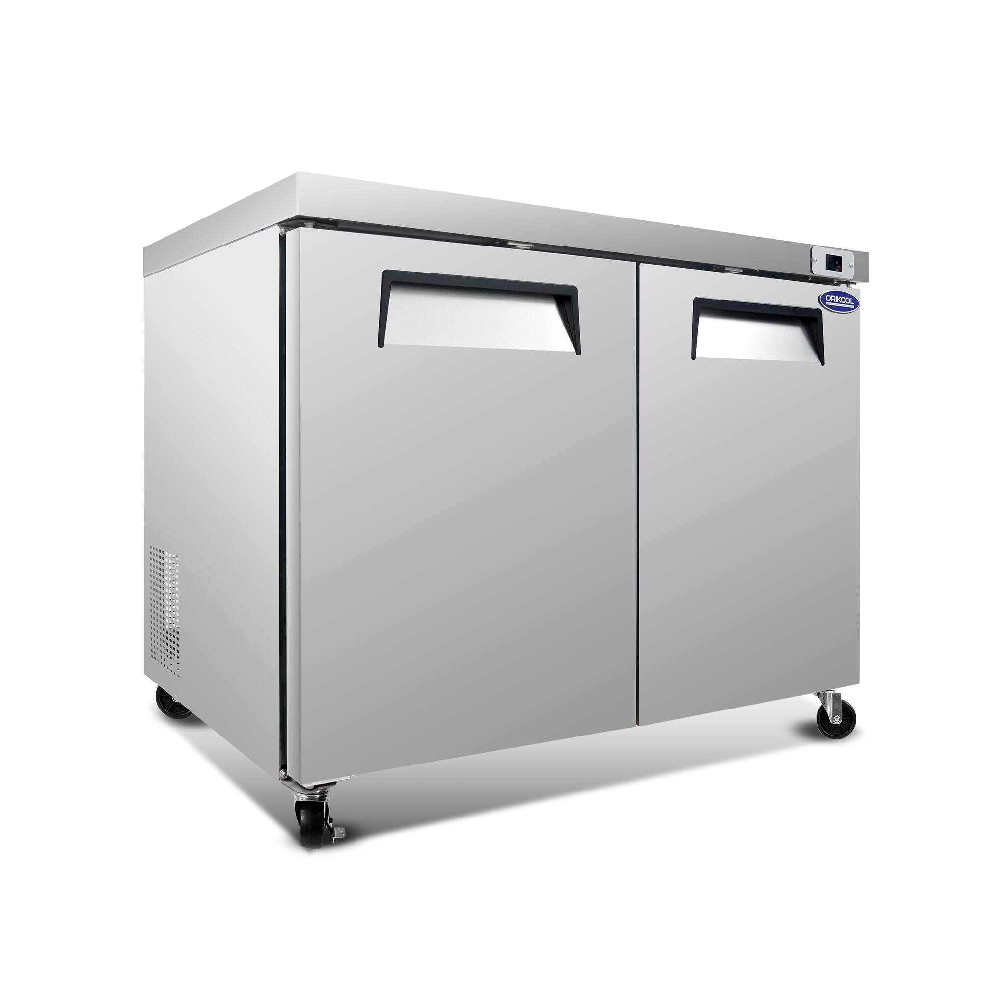 Front. Boyel Living - Silver 14.1 Cu.ft 2 Door Undercounter Commercial Refrigerator 48.43in L x 31.46in W x 37.95in H Smooth Casters - Silver.