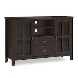 Simpli Home - Artisan SOLID WOOD 53 inch Wide Contemporary TV Media Stand For TVs up to 60 inches - Dark Chestnut Brown
