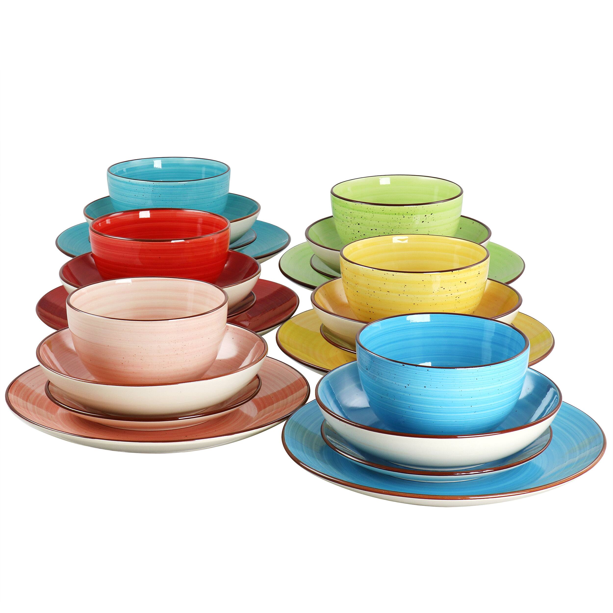 Alt View 1. Elama - Elama Sebastian 24 Piece Double Bowl Stoneware Dinnerware Set in Assorted Colors - Assorted.