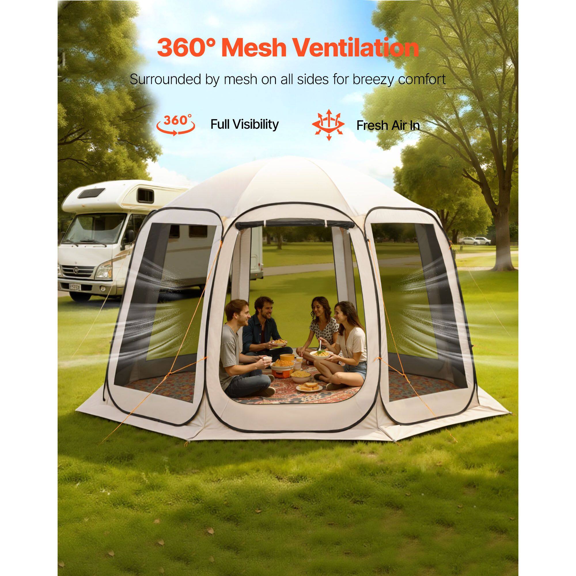 360° Mesh Ventilation  
Surrounded by mesh on all sides for breezy comfort  
360° Full Visibility  
Fresh Air In
