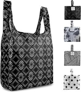Zulay Kitchen - 5 Pack 50 Pound Reusable Grocery Bags - Large Foldable Reusable Bags With Handles and Drawstring Bag - Black and White Pattern