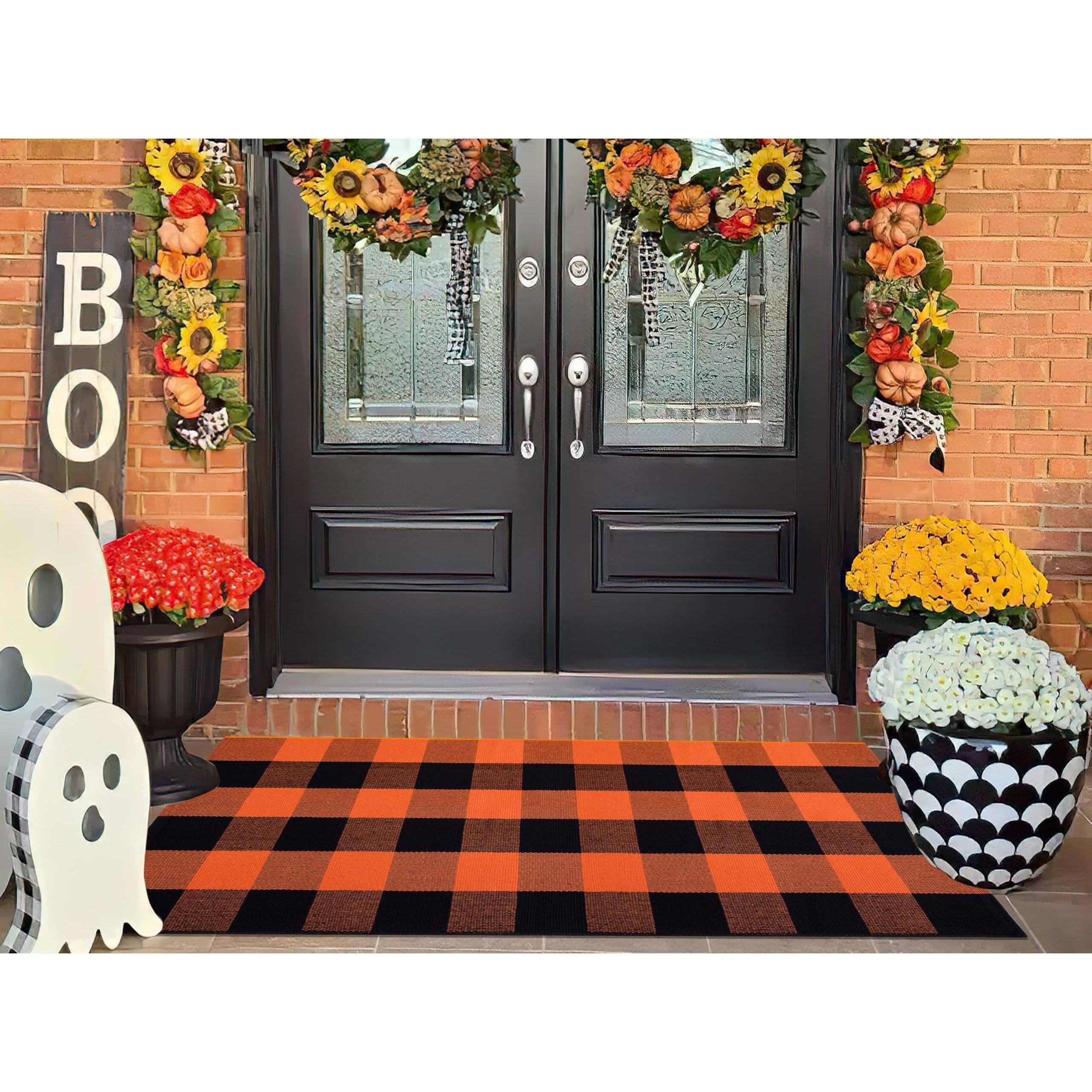 Alt View 4. Reds Spade - And Outdoor Rug Front Porch Fall Cotton Woven Washable Layering For Entryway Hallway Indoor 【Material Craft... - Orange Buffalo-3'x5'.