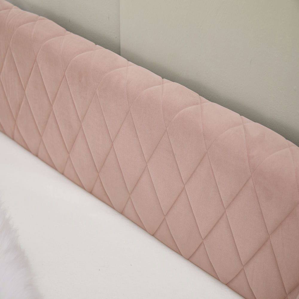Alt View 6. Kadyn - Velvet Daybed with Sturdy Wood Frame, Modern Diamond Grid Pull-Out Design for Bedroom Living Room - Pink.