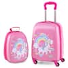 Front. Costway - Costway 2PC Kids Carry On Luggage Set 12" Backpack and 16" Rolling Suitcase for Travel - Multicolor.