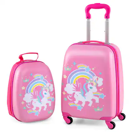 Front. Costway - Costway 2PC Kids Carry On Luggage Set 12" Backpack and 16" Rolling Suitcase for Travel - Multicolor.