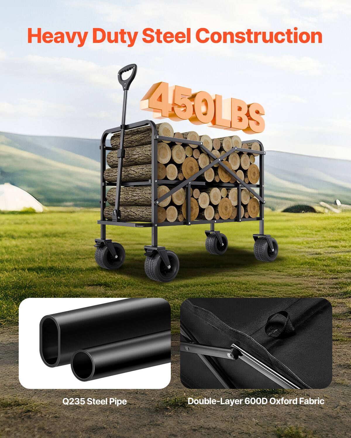 Heavy Duty Steel Construction 450LBS Q235 Steel Pipe Double-Layer 600D Oxford Fabric