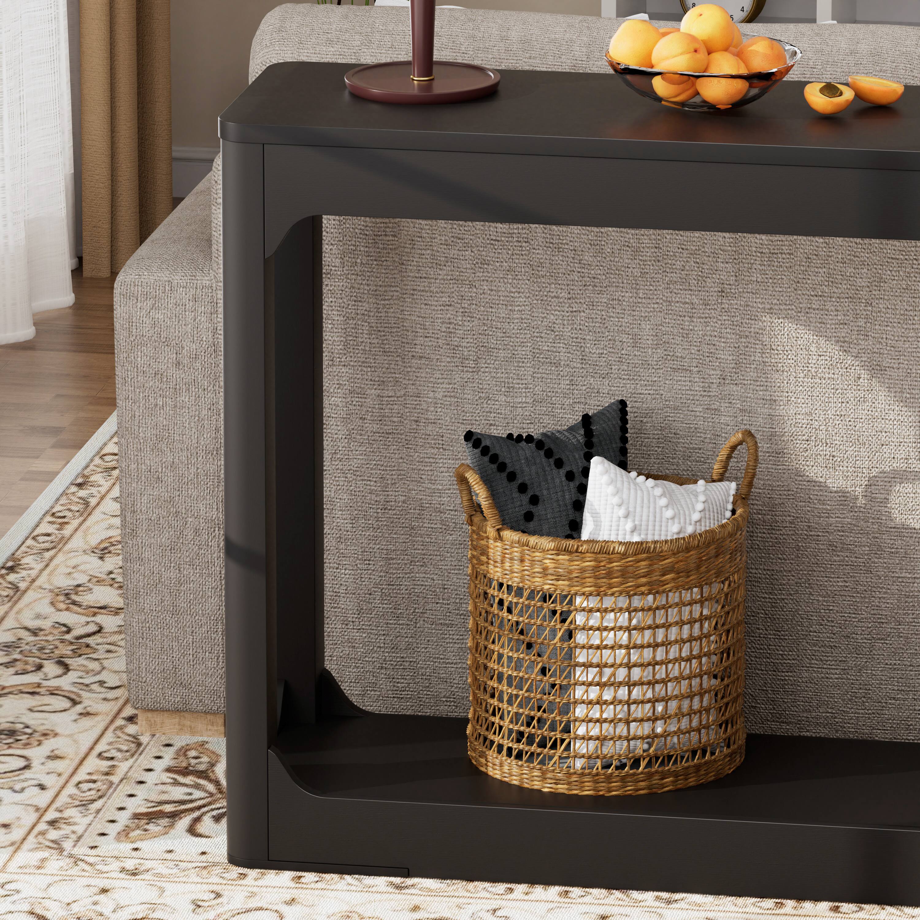 Alt View 8. Forest'nSky - Black 55.1-inch curved-leg storage table wooden side table for entryways - Black.