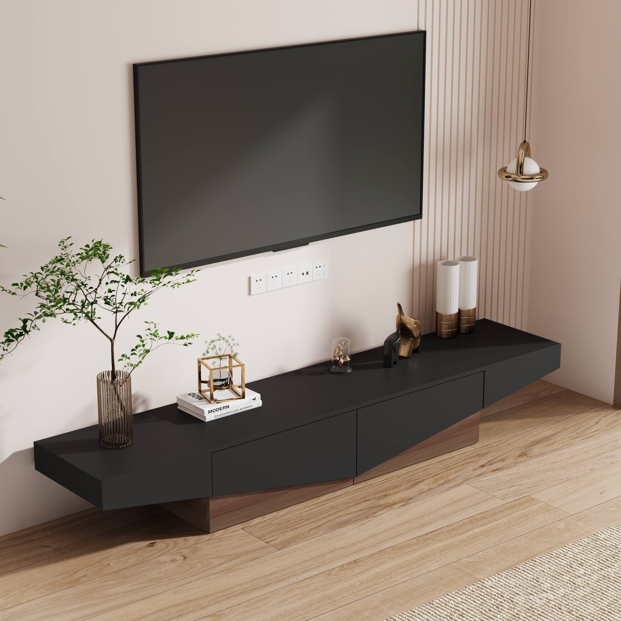 Alt View 7. Famapy - Modern Geometric TV Stand with Storage Drawers, Artistic Media Console for Living Room, Entertainment Center - Black & Brown.