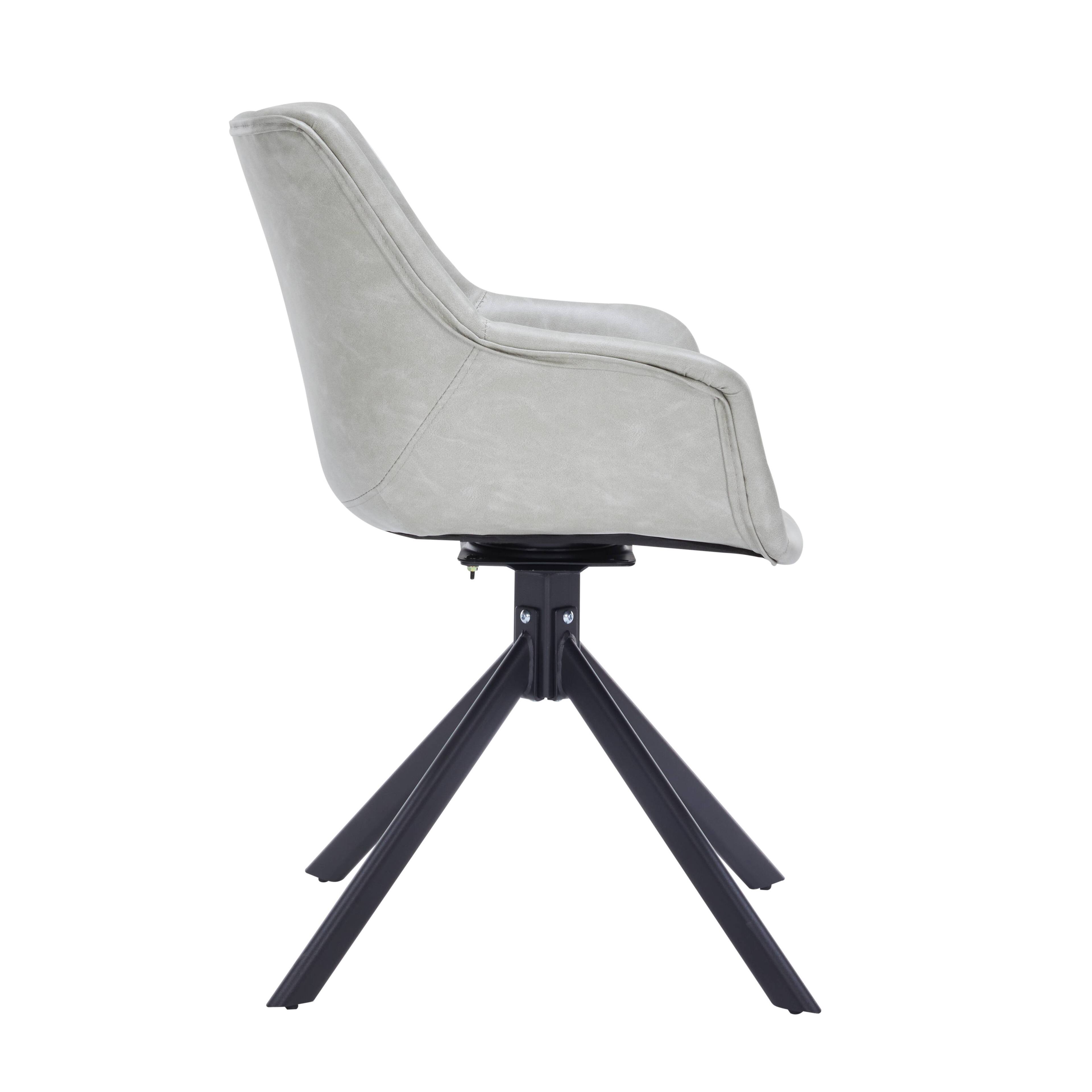Alt View 3. LeisureMod - Markley 4-PCS Modern 360 Swivel Faux Leather Dining Armchair with Iron Legs - Light Grey.