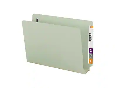 Front. Smead - 50% Recycled End Tab Classification Folders, Legal Size, 25/Box - Gray/Green.