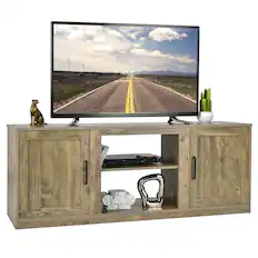 Front. Costway - Costway 58" TV Stand Entertainment Console Center W/ 2 Cabinets for 65" TV - Natural.