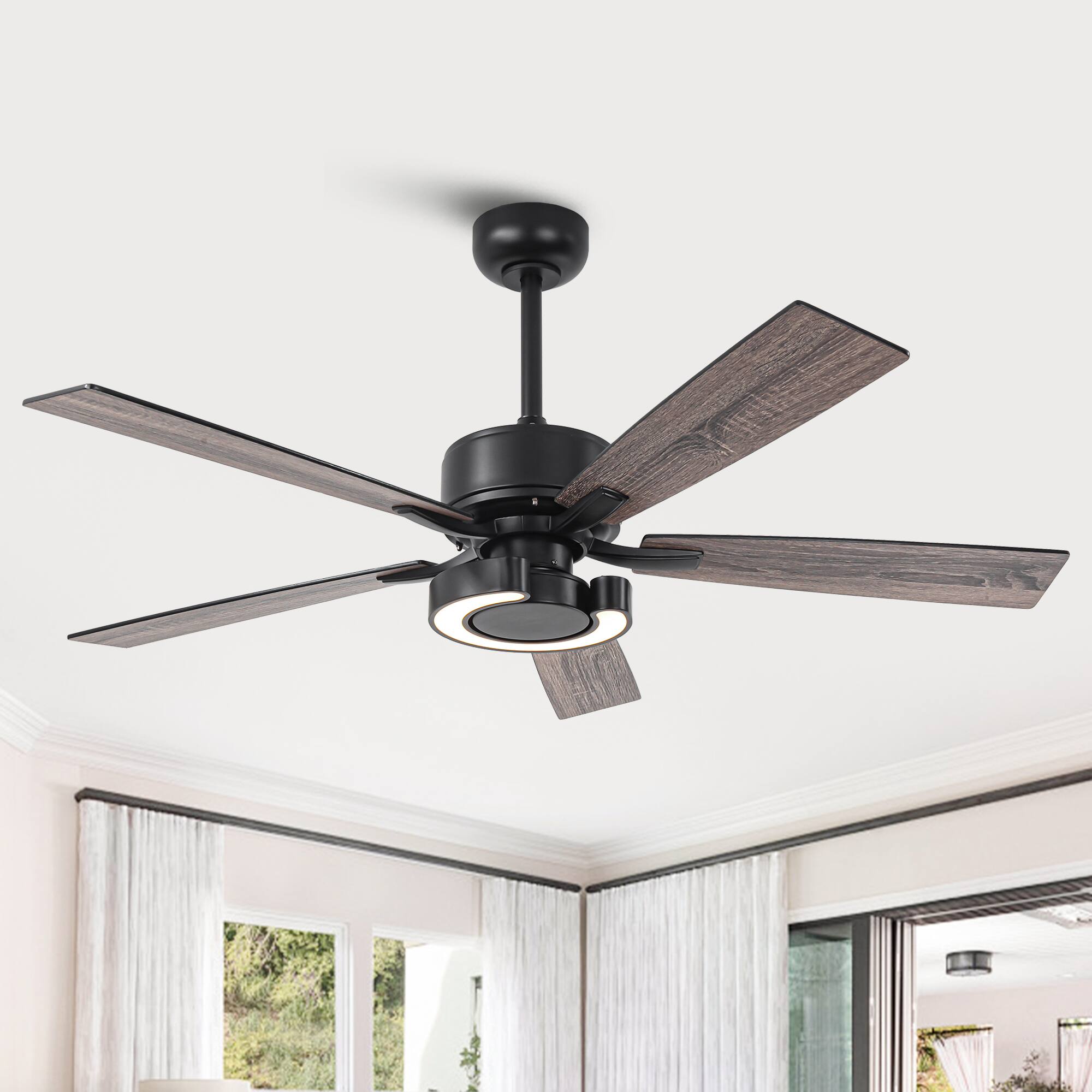 Alt View 1. Parrot Uncle - 52" Modern Intergatred LED Reversible Black Ceiling Fan with Light and Remote - Black.