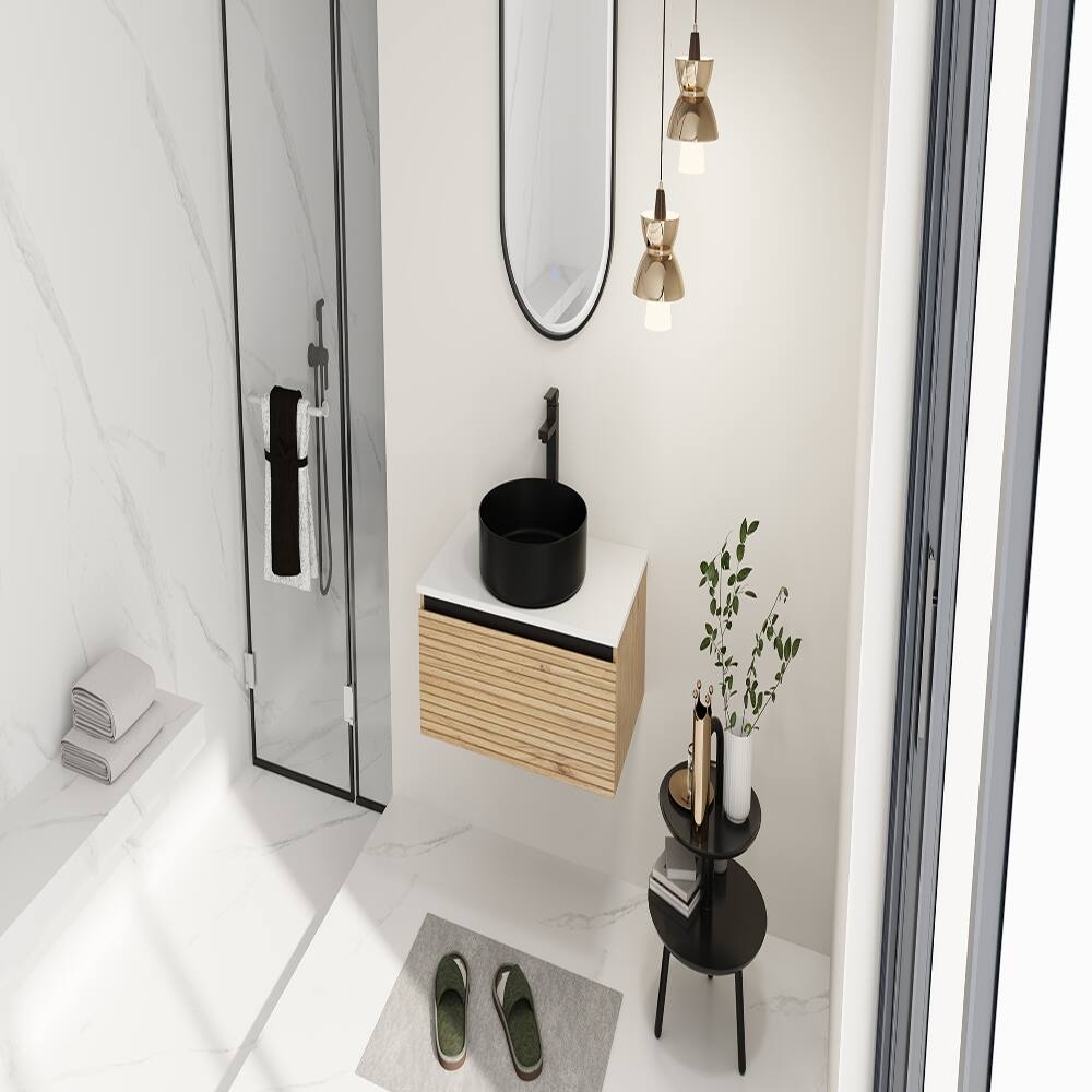 Alt View 6. Loheer - Loheer 30 inch wall mounted bathroom vanity Light Coffee with Black Art Ceramic Sink - Light Coffee.