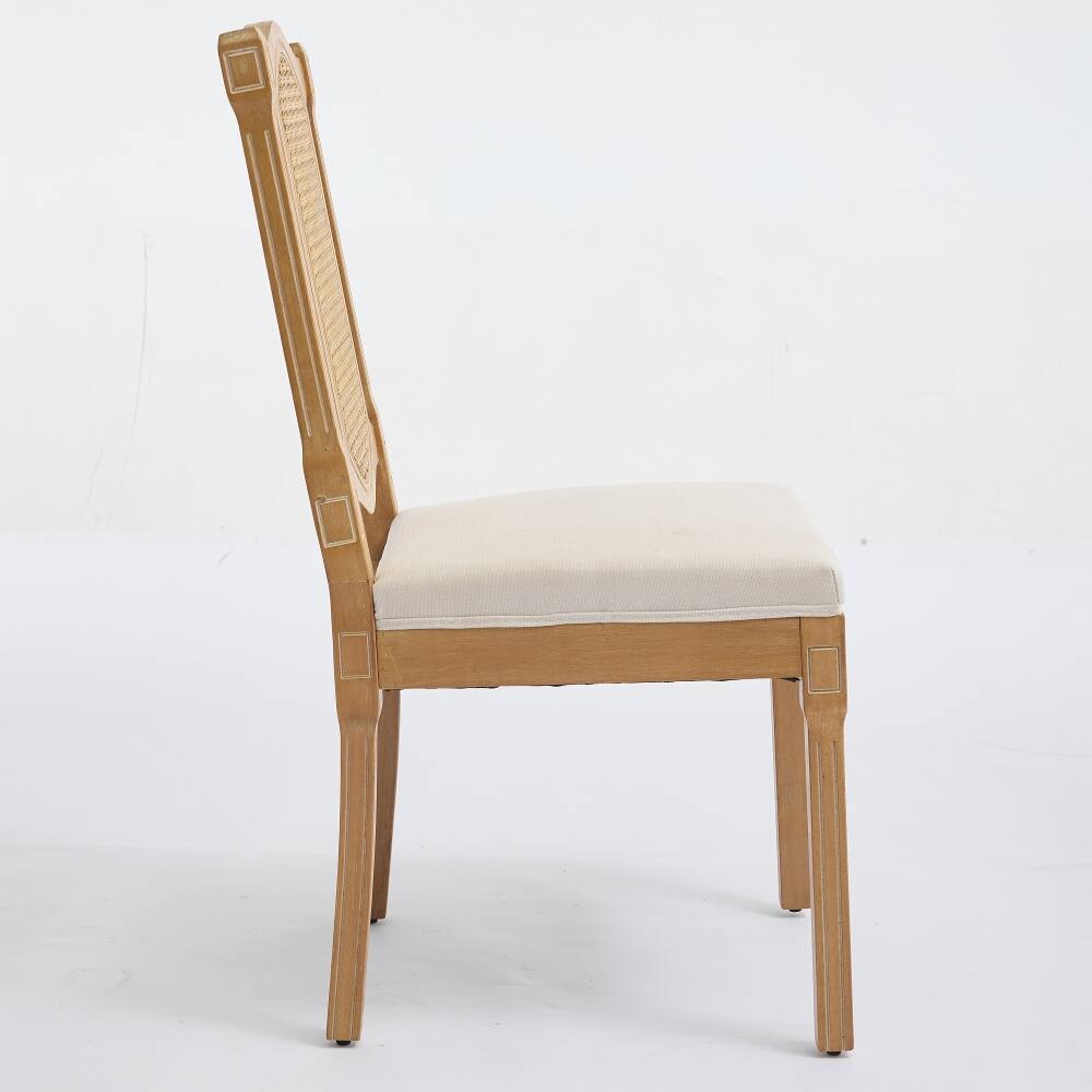 Alt View 1. Loheer - Loheer Solid Wood Rattan Back Dining Chair Set of 2 Beige Linen - Beige.