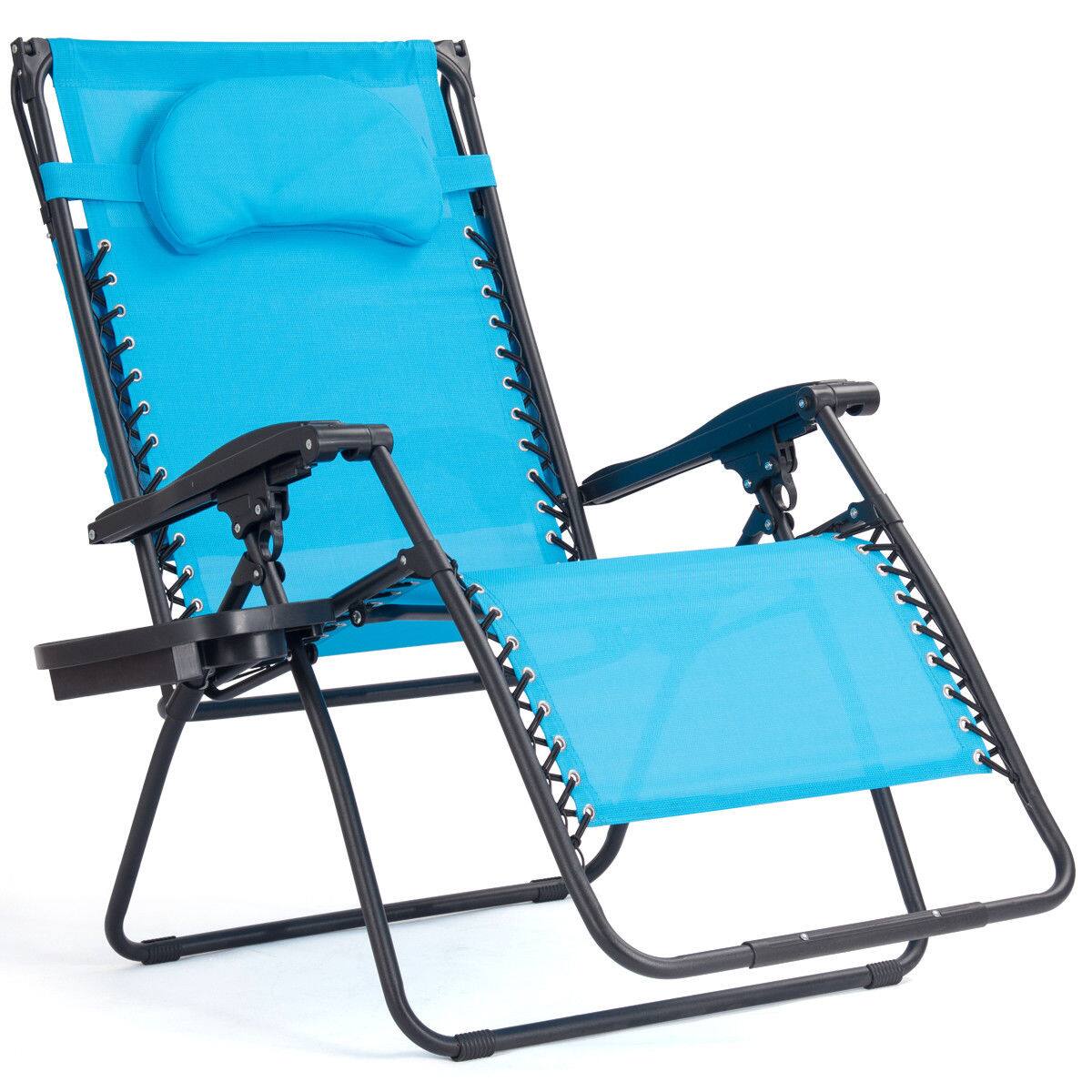 Alt View 7. Gymax - Gymax Folding Recliner Zero Gravity Lounge Chair W/ Shade Canopy Cup Holder Blue - Black, Blue.