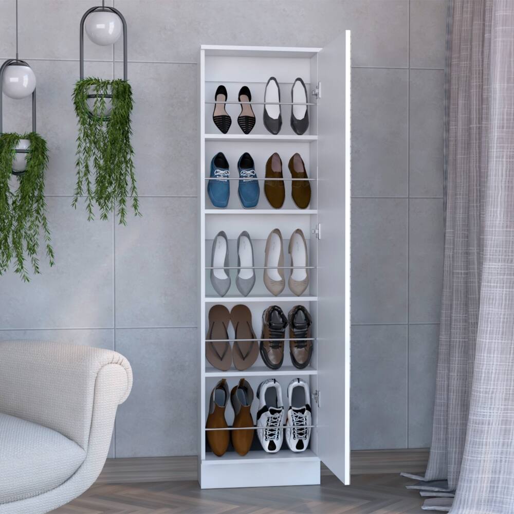Angle. Loheer - Loheer white mirrored shoe cabinet 67 inch tall shoe rack - White.