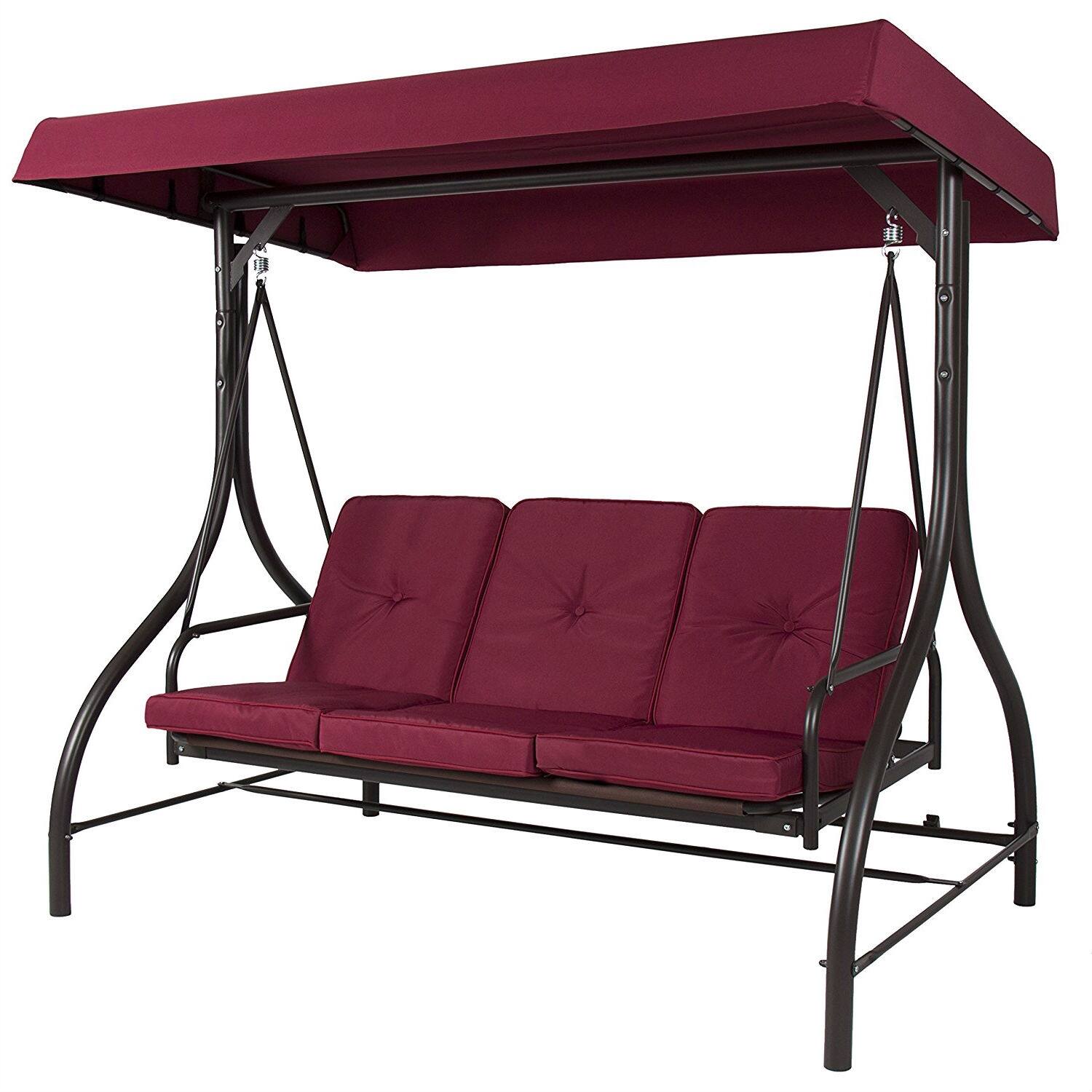 Angle. Hivvago - Burgundy Outdoor Patio Deck Porch Canopy Swing with Cushions - Burgundy.