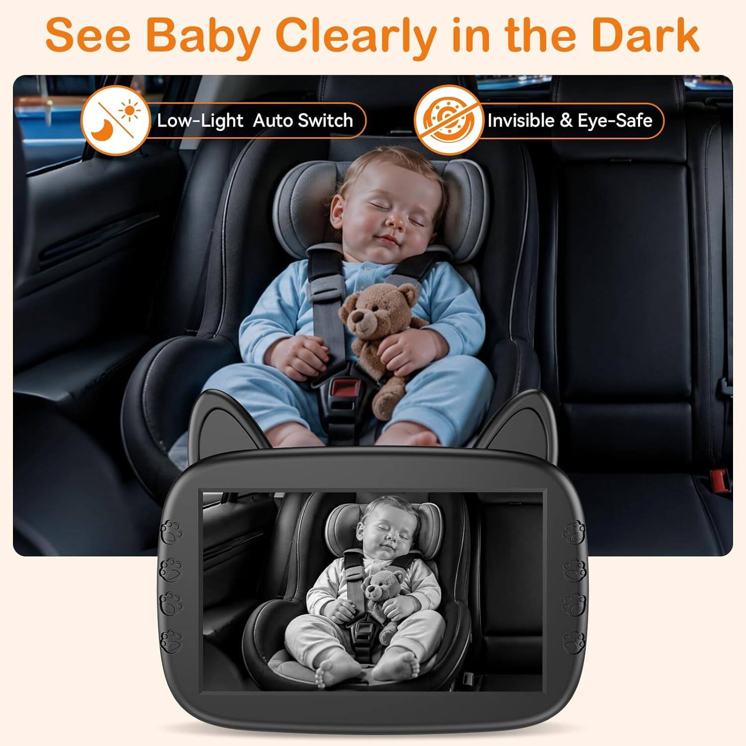 See Baby Clearly in the Dark  
Low-Light Auto Switch  
Invisible & Eye-Safe