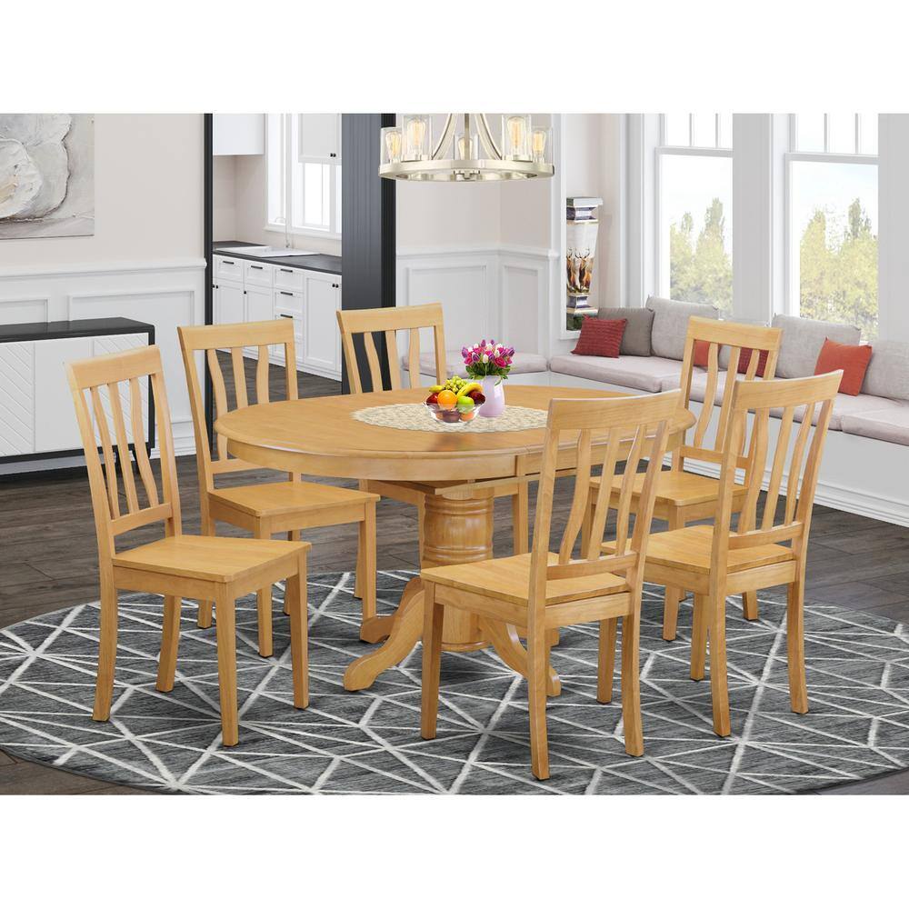 Front. East West Furniture - 7 PC Dining room set-Oval Dining with Leaf and 6 Dining Chairs - Oak.
