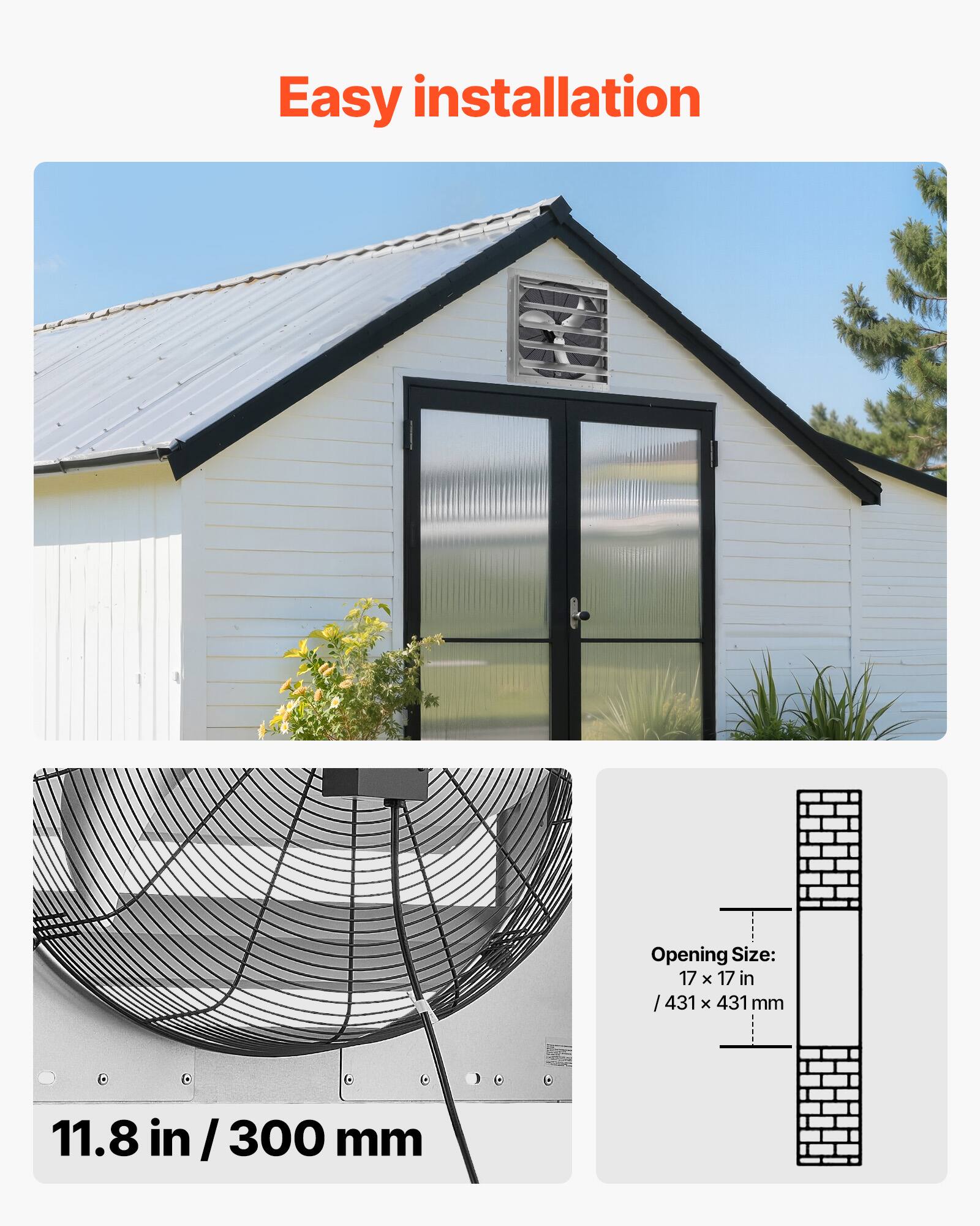Easy installation

Opening Size: 17 x 17 in / 431 x 431 mm

11.8 in / 300 mm