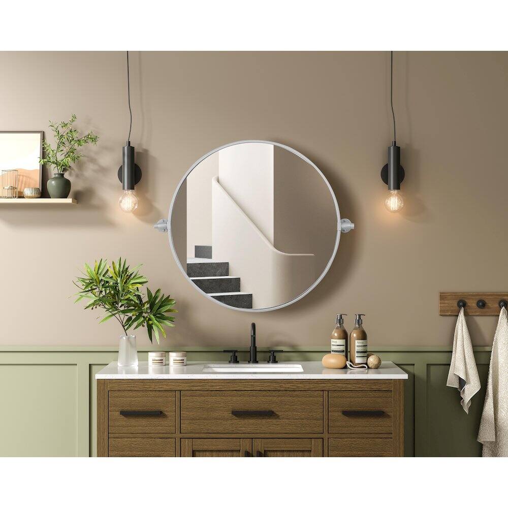 Alt View 6. Elegant Kitchen and Bath - Amoura 24X24 Pivot Mirror In Silver - Silver.