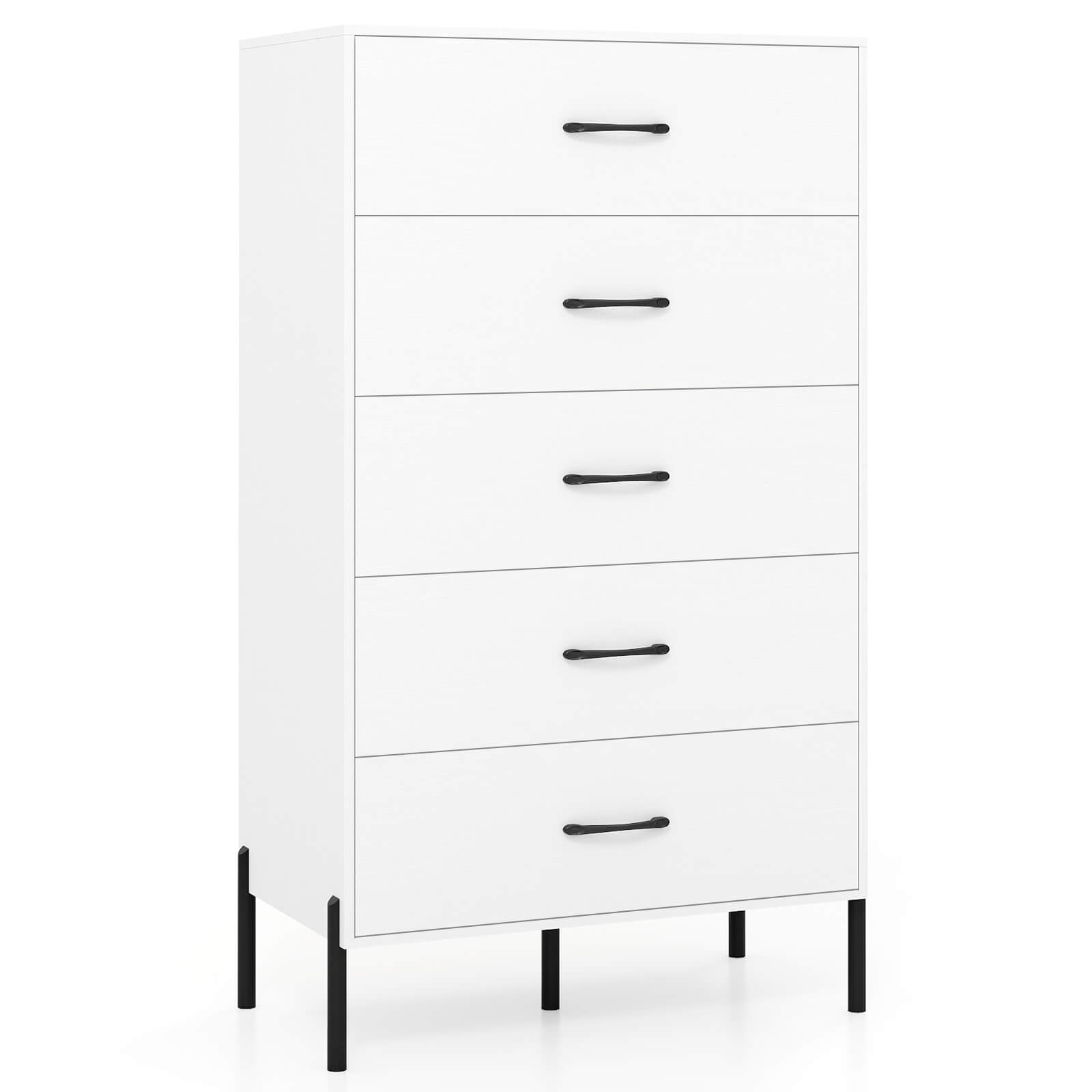 Alt View 9. Costway - Costway 5-Drawer Dresser with Metal Legs & Handles, Anti-Tipping Kits for Closet, Bedroom - White.