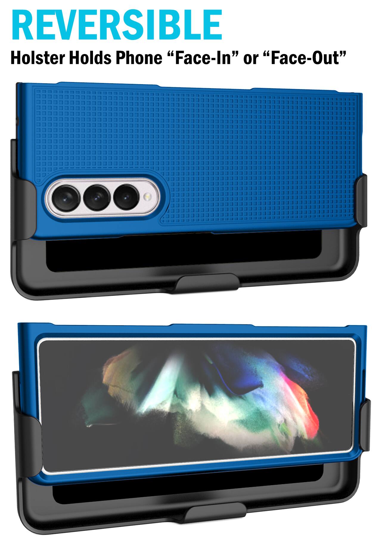 REVERSIBLE  
Holster Holds Phone "Face-In" or "Face-Out"