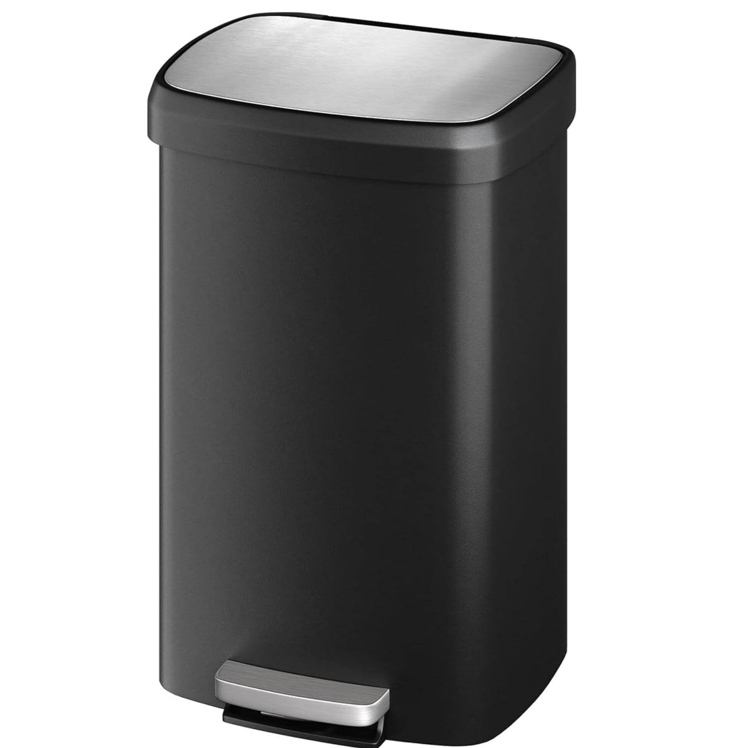 Left. Homhougo - 50L Plastic Trash Can with Soft Close Lid and Liner Rim, Black Color - Black.