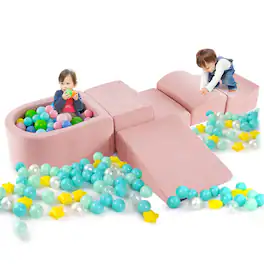 Costway - 5PCS Climb and Crawl Playset with Ball Pit for Kids Zippers for Playroom - Pink