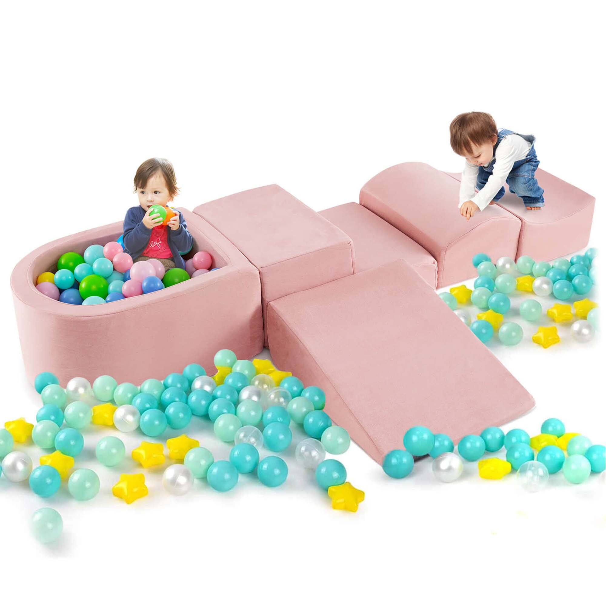 Costway - 5PCS Climb and Crawl Playset with Ball Pit for Kids Zippers for Playroom - Pink