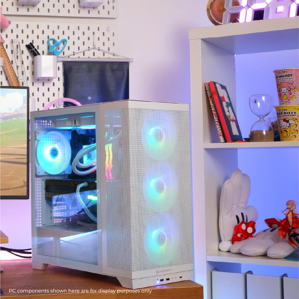 The text on the image reads: "PC components shown here are for display purposes only."