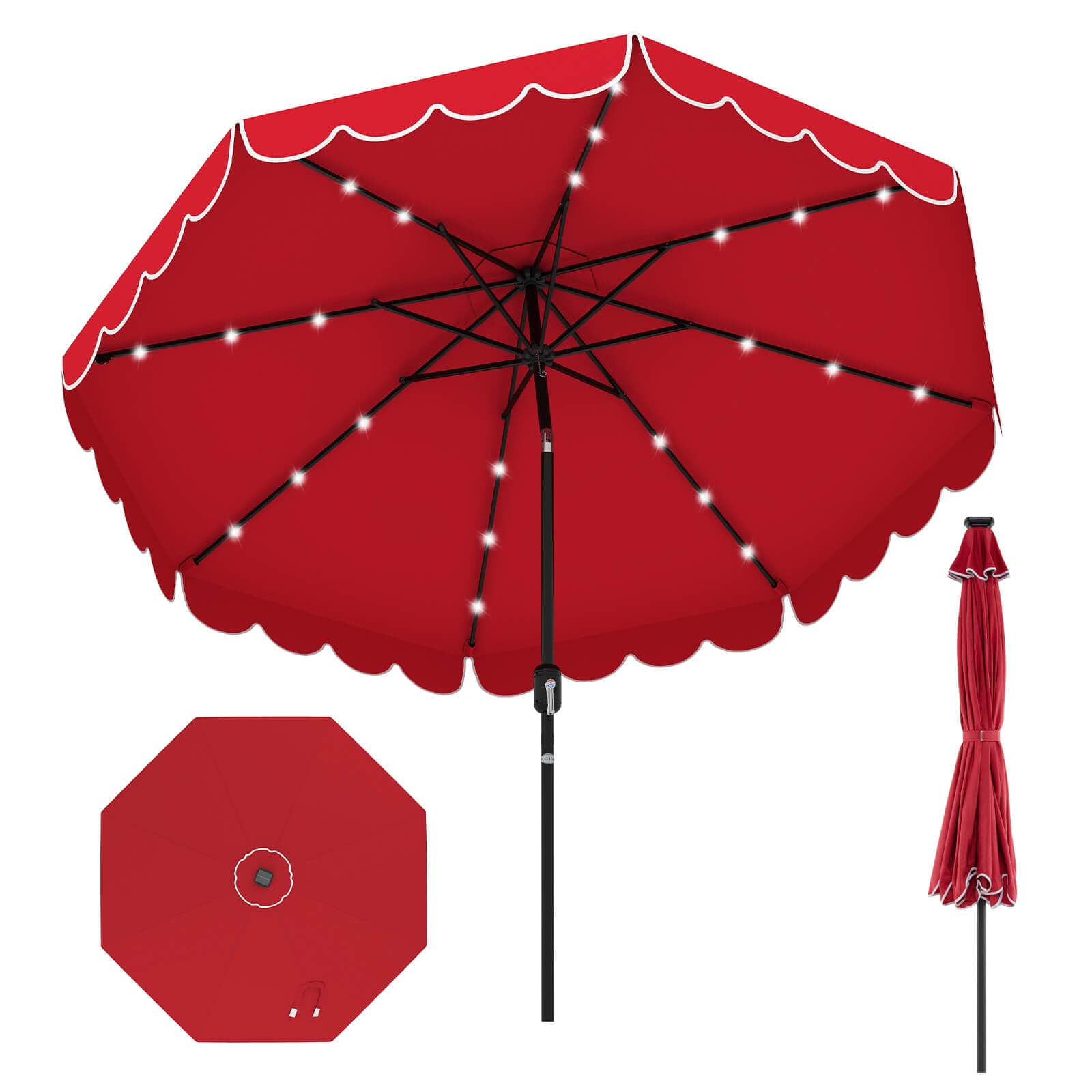 Costway - 9.3 FT Solar Patio Umbrella Outdoor Market Sunshade with 24 LED Lights Ruffles - Red price history on PriceWatchPro