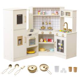 Gymax - Pretend Play Corner Kitchen Set w/Ice Dispenser Stoves Oven Microwave Dishwasher - Beige
