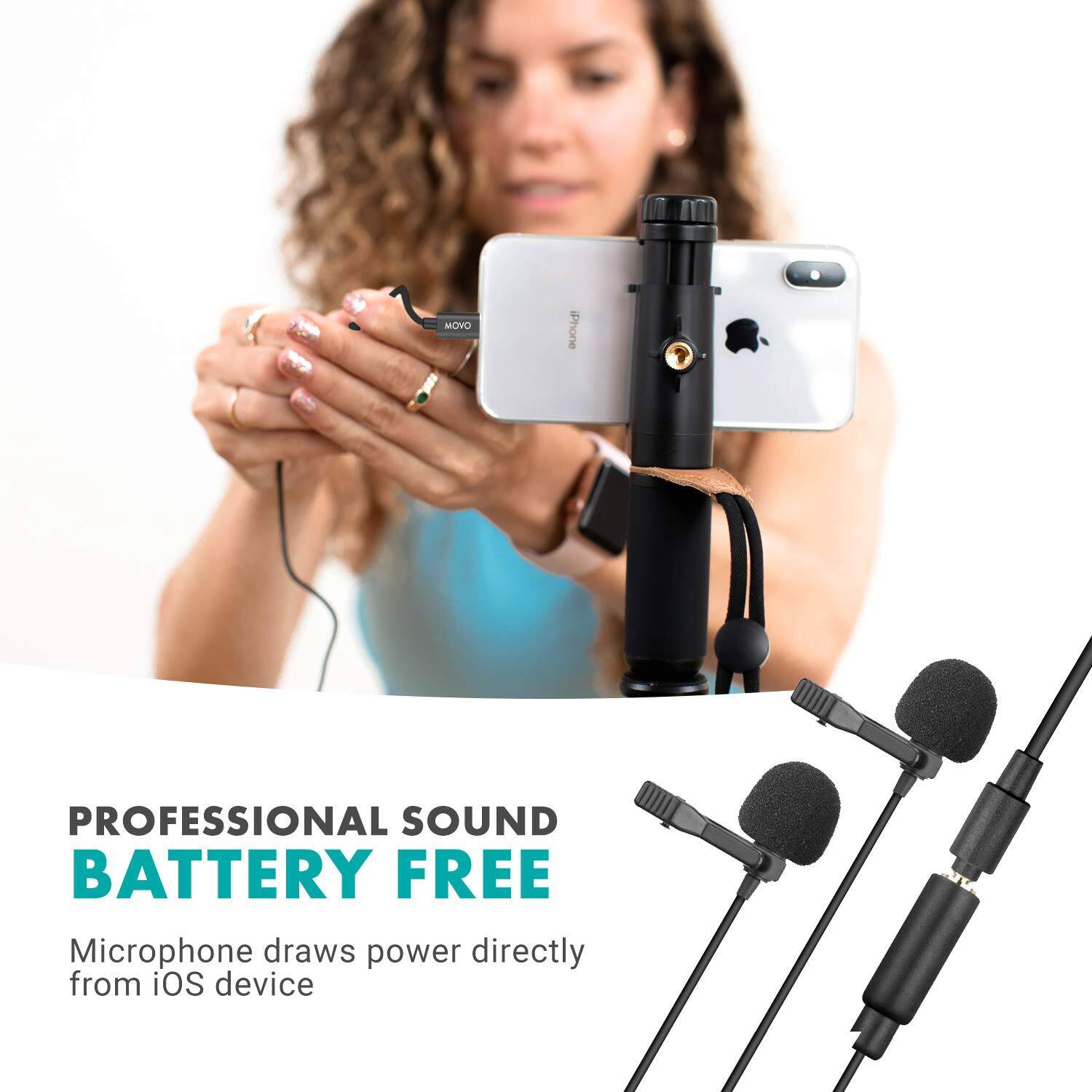 PROFESSIONAL SOUND  
BATTERY FREE  

Microphone draws power directly from iOS device