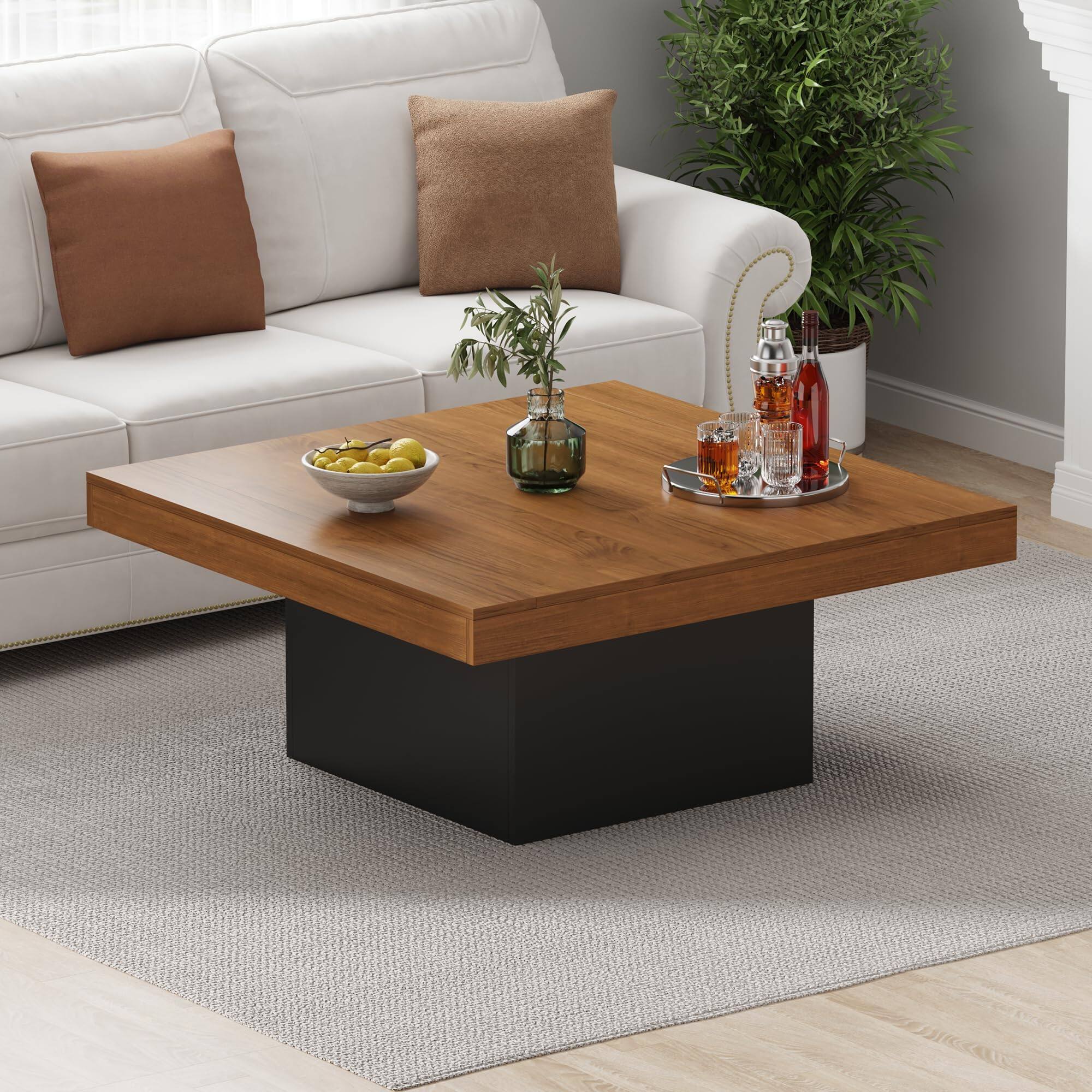 Alt View 3. Acekool - Square Coffee Table, 35 Inch LED Living Room Tables,Modern Coffee Tables with Plug-in 16-Color LED Lights,Cocktail Table - Brown.
