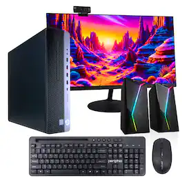HP - Refurbished Excellent - EliteDesk 800G4 Desktop Computer-Intel i5-32GB RAM-1TB SSD-24" LCD-Keyboard/Mse-Speaker-Webcam &Mic-Win 11 Pro - Black