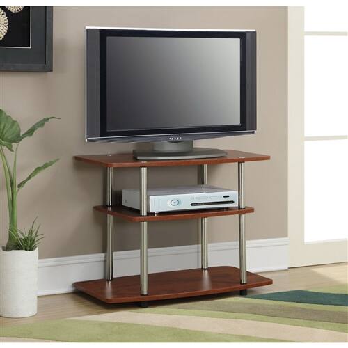 Angle. SlickBlue - Modern Wood and Metal TV Stand for Living Room or Entertainment Space - Cherry Brown.