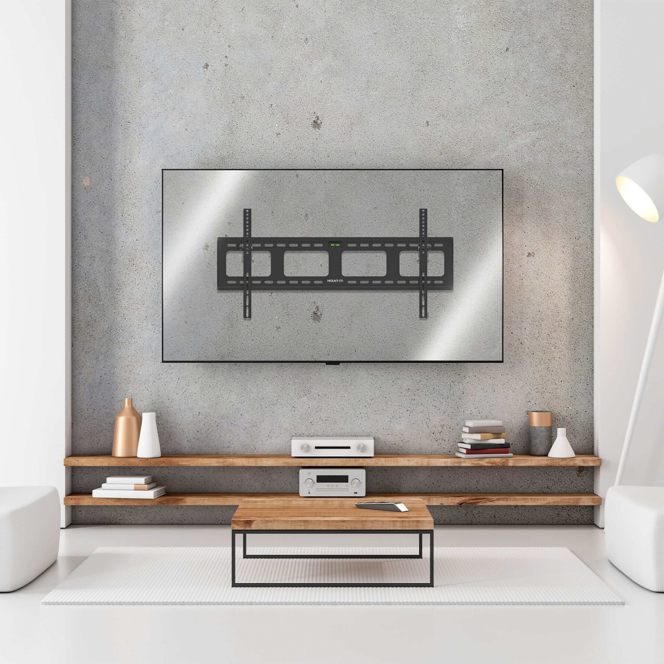 Angle. Mount-It! - Premium Large Screen Wall Mount for 43"–90" TVs, Slim Profile, Heavy-Duty Steel - Black.