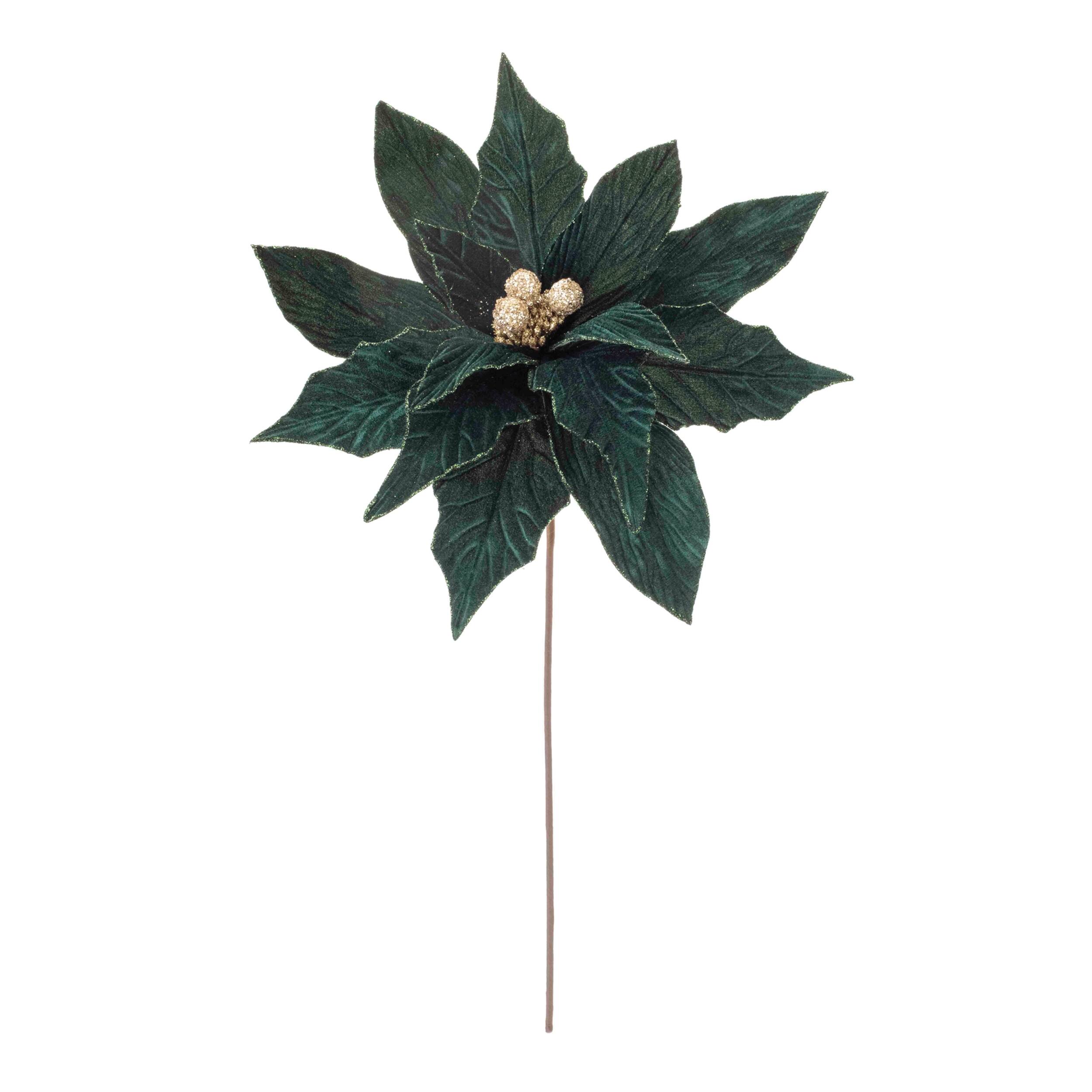 Left. BreeBe - Forest Green Poinsettia Stem (Set of 2) - Green.