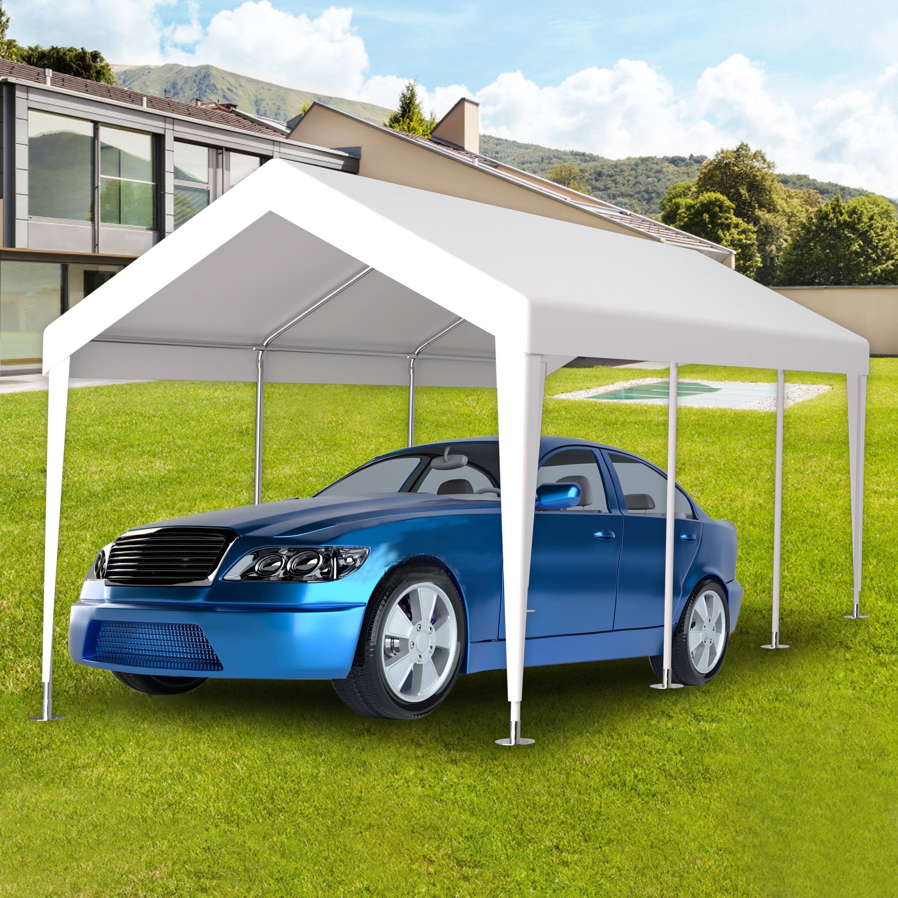 Alt View 1. Ecooso - 10x20ft Carport Replacement Canopy Cover, Waterproof & UV Protected Tarp with 72 Elastic Buckles , Frame is Not Included - White.