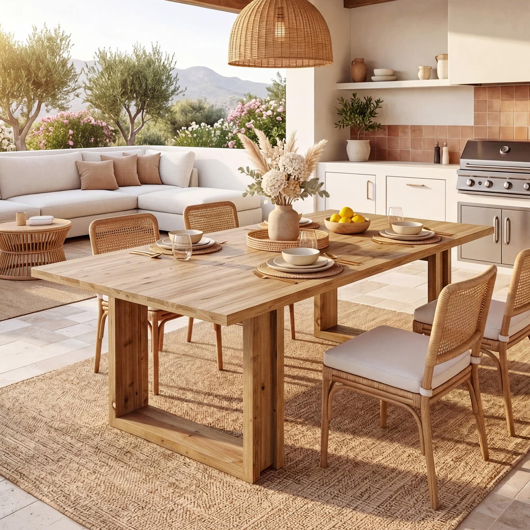 Tribesigns - Farmhouse Solid Wood Dining Table with Wood Grain Finish and Rectangular Top for Dining Room and Kitchen - Light Brown