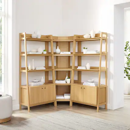 Front. Modway - Bixby 3-Piece Corner Bookshelf Set with Wide Bookshelves by Modway - Oak.
