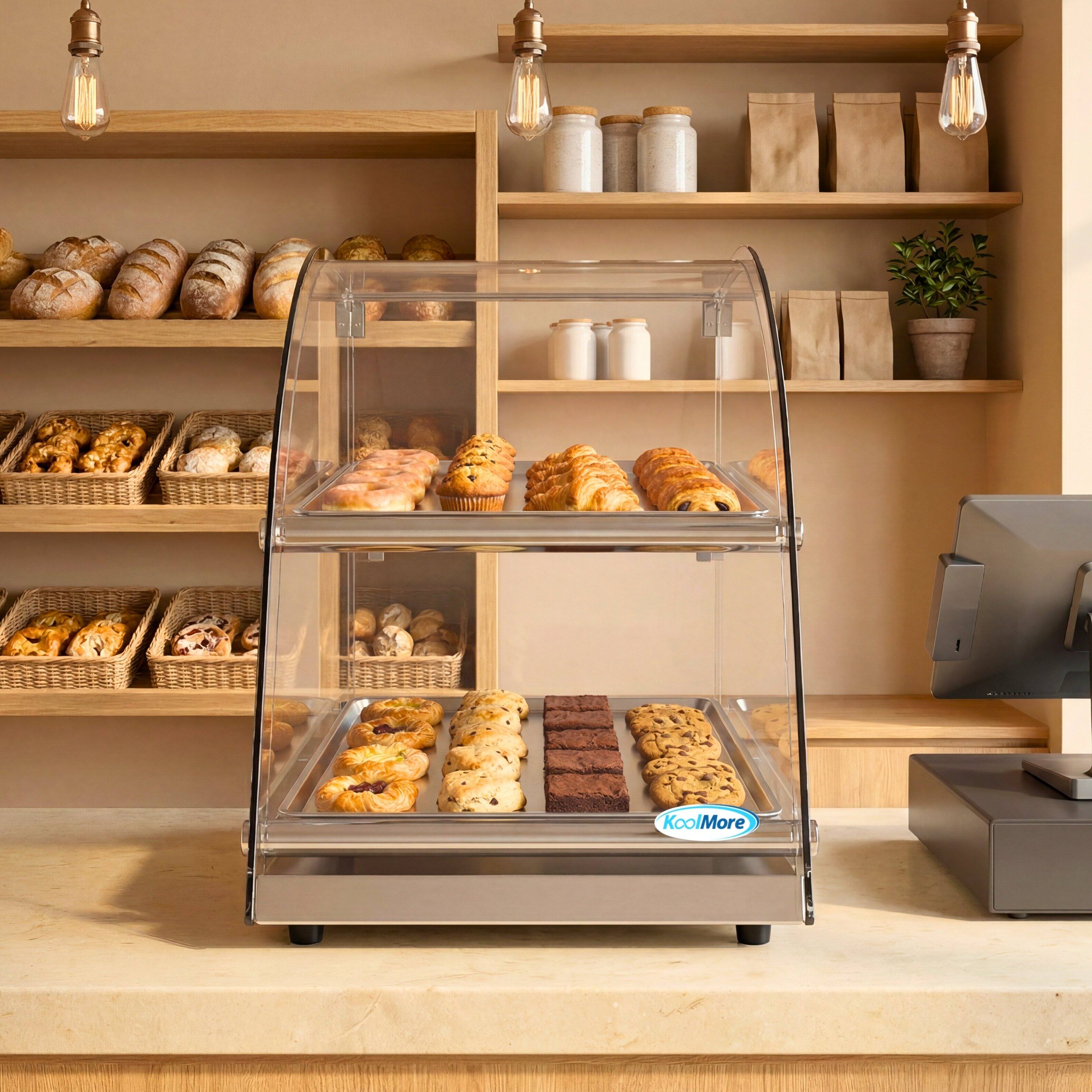 Left. Koolmore - 23 in. Commercial Countertop Bakery Display Case with Front Curved Glass and Rear Door, 2.4 cu. ft. DC-2CN - Silver.
