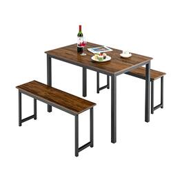 Ecooso - 3 Piece Dining Table Set with 2 Benches for Kitchen or Breakfast Area - Brown