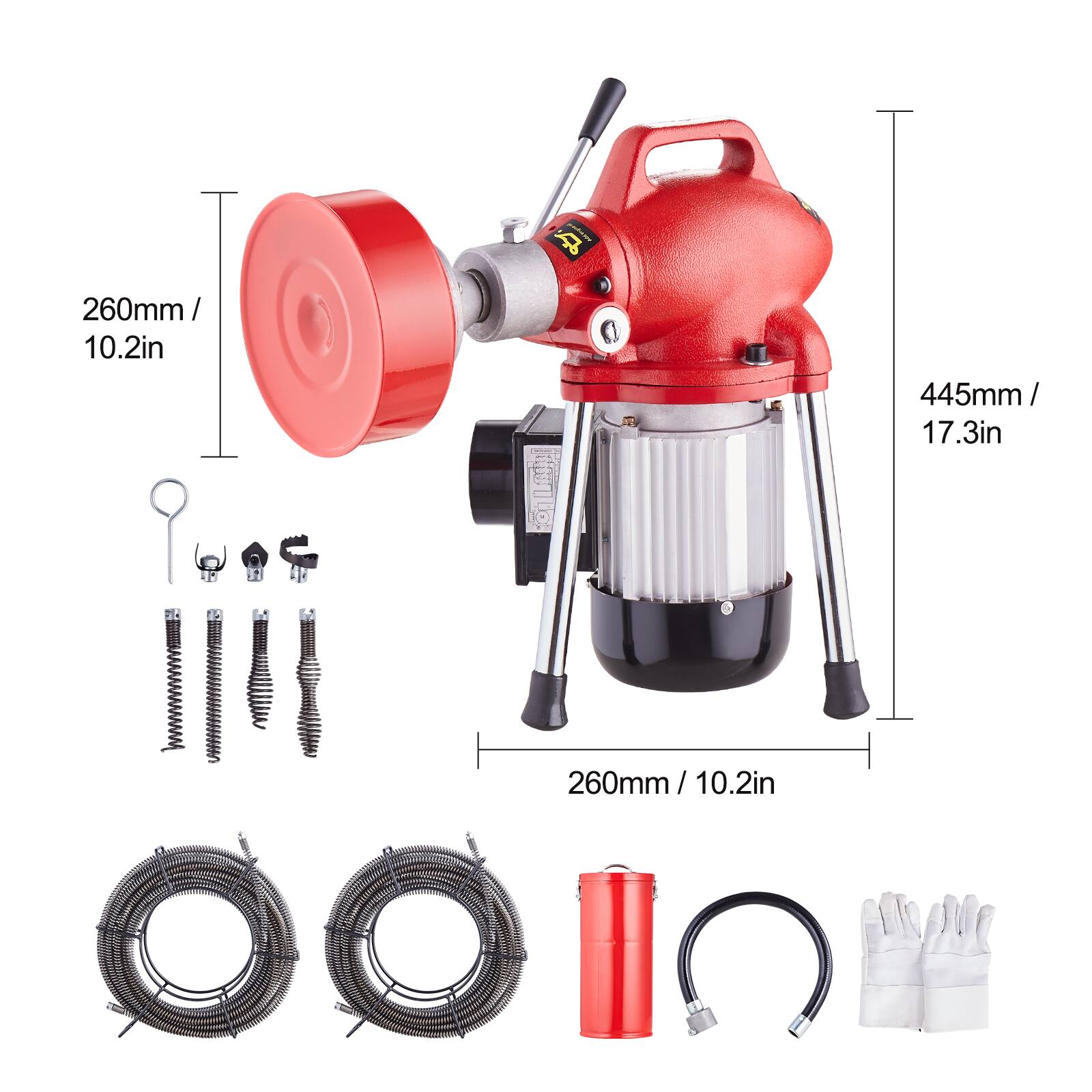 260mm / 10.2in, 445mm / 17.3in, 260mm / 10.2in