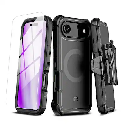 Front. Mybat Pro - MyBat Pro Maverick Series MagSafe Case w/ Holster and Tempered Glass for Apple iPhone Air 6.5'' - Black - Black.