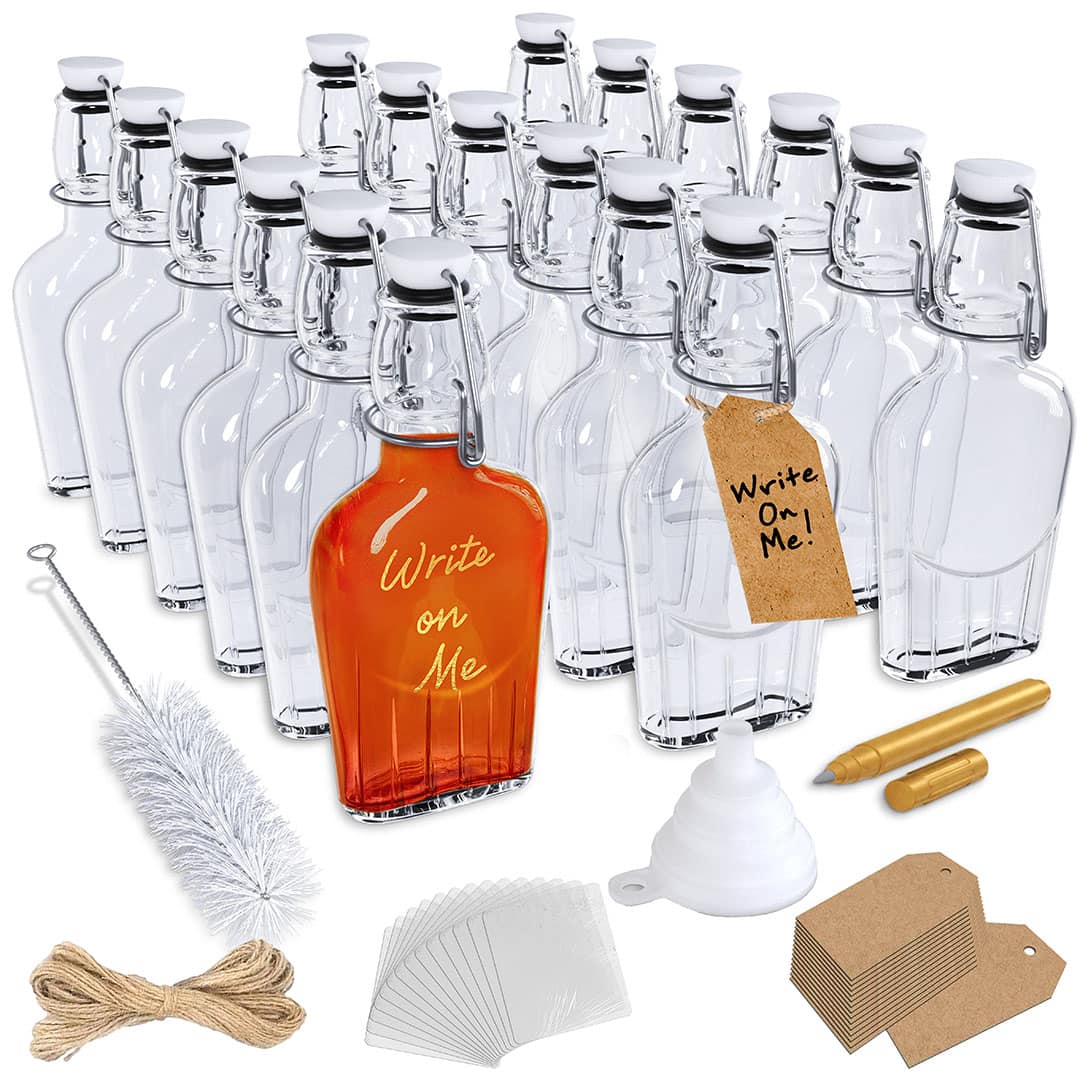Nevlers - 8.5 Oz. Swing Top Glass Flask with Bottle Brush, Funnel, Shrink Wrap, Paper Tags and Marker (Set of 18) - Clear price history on PriceWatchPro