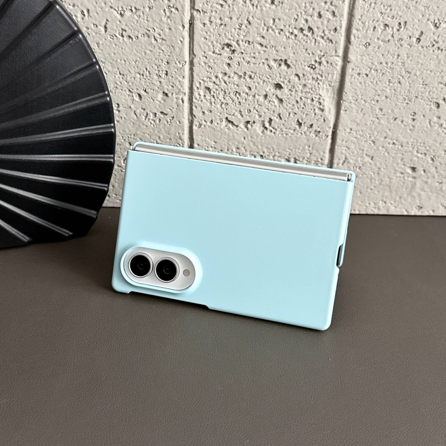 Back. Dteck - for Samsung Galaxy Z Fold8 Rugged Slim Case with Built-in Tempered Glass Protector,Skin-Friendly Shockproof PC Cover - Skyblue.