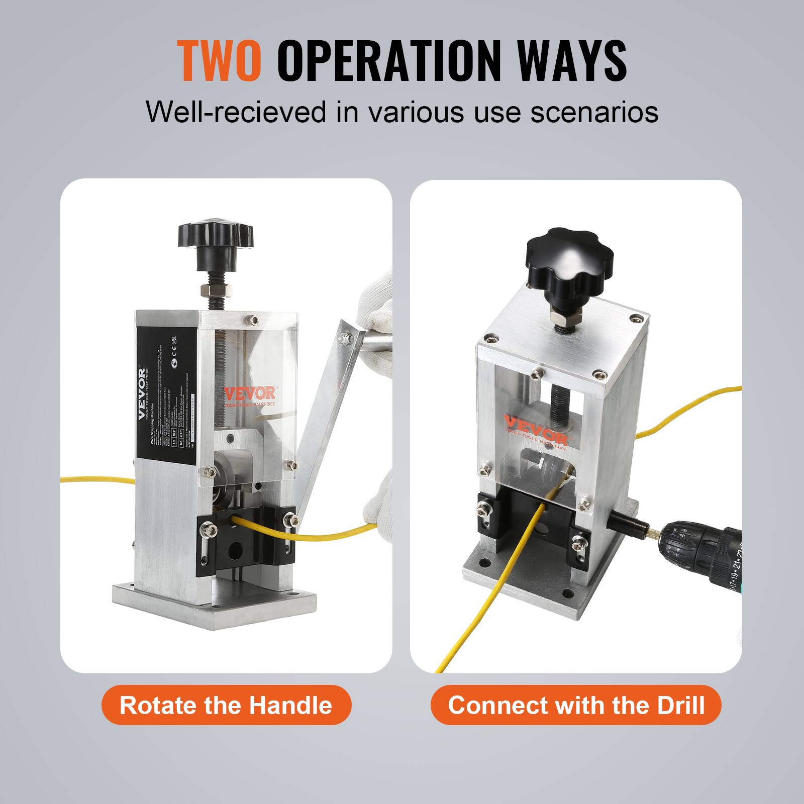 TWO OPERATION WAYS  
Well-received in various use scenarios  

Rotate the Handle  
Connect with the Drill