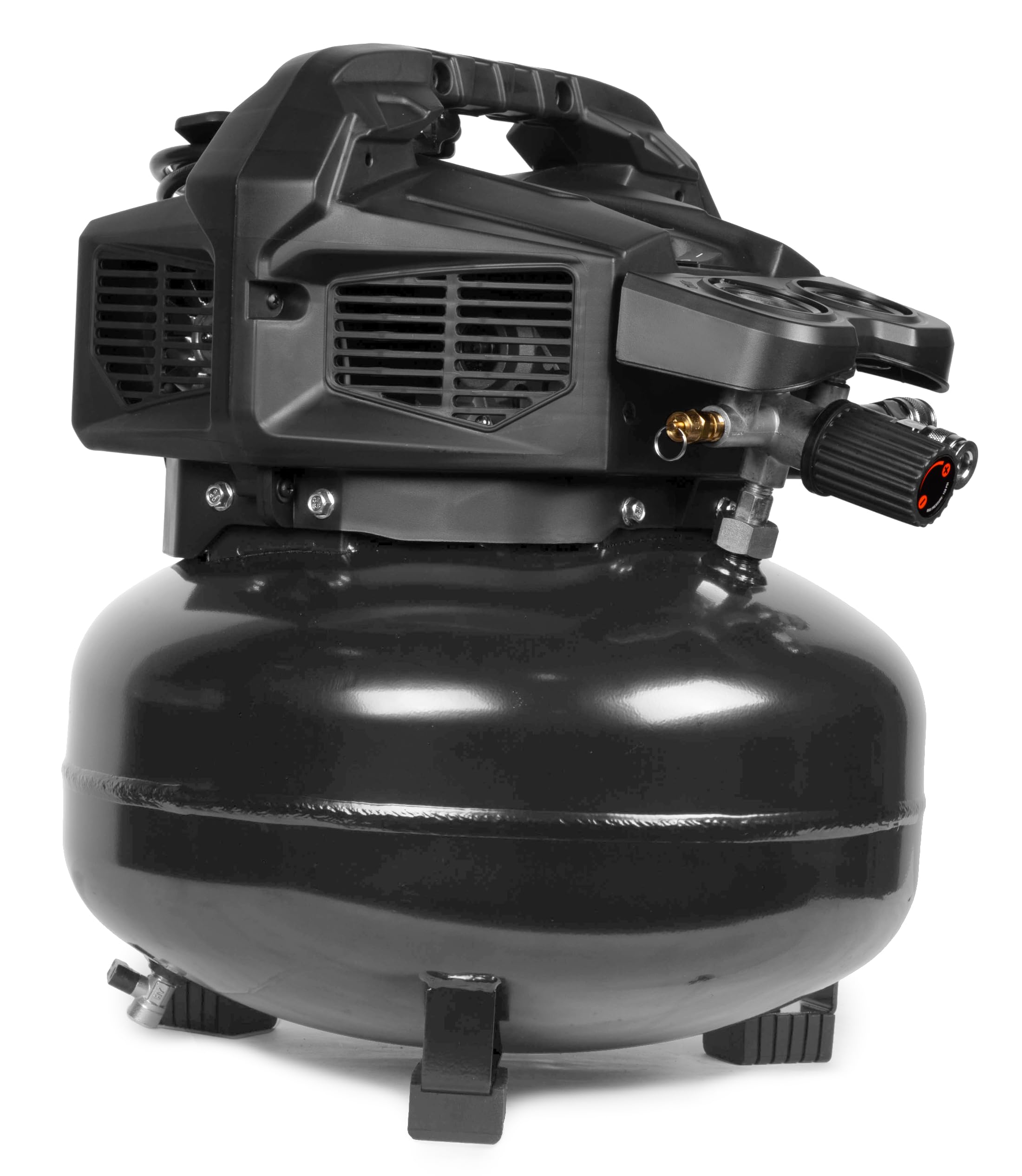 Left. JETRANSPORT - Air Compressor 6-gallon Oil-free Pancake Style (ap6092). Dual 1 4-inch NPT quick couplers andgauges allow f - Default.